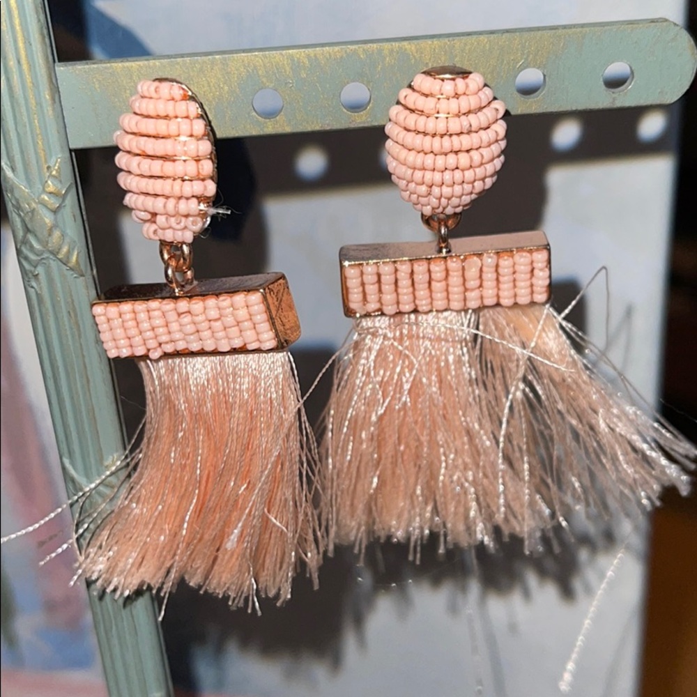 BaubleBar Pale Peach Bead Fringe Earrings NEW